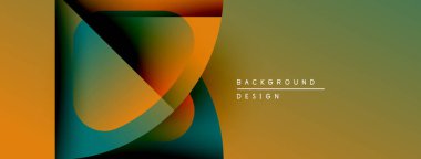 Soyut geometrik şekiller örtüşüyor, canlı renk eğimleri yaratıyor. Tasarım sıcak, serin tonlar ve modern estetik içeriyor. Pankartlar ve sunumlar için uygun arkaplan.