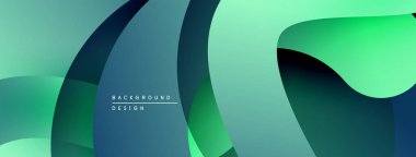Soyut arkaplan özellikleri akan şekiller, gradyanlar. Teal, yeşil renkler tasarıma hakim, modern estetik yaratıyor. Minimalist kompozisyon.
