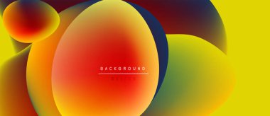 Soyut akışkan şekiller harmanlanır ve canlı gradyanlar oluşturur. Sarı, turuncu, kırmızı renkler tasarımda baskın. Modern arkaplan ögesi.