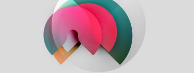 Soyut renkli çakışan daireler dinamik görsel kompozisyon oluşturur. Yumuşak eğimler, pürüzsüz şekiller, mevcut modern tasarım elementleri.