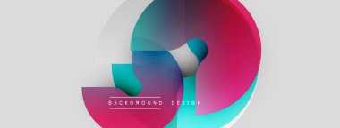 Soyut renkli şekiller örtüşür, dinamik görsel efekt yaratır. Modern tasarım elementleri yenilik, enerji ve akıcılık öneriyor. Arkaplanda gradyanlar, daireler var.