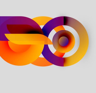 Soyut tasarım özellikleri üst üste binen daireler, kıvrımlar. Sıcak renkler baskın, dinamik görsel etki yaratıyor. Modern, gösterişli estetik..