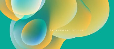 Soyut sıvı şekilleri örtüşüyor, canlı sarı renkler yaratıyor, turkuaz renkler. Arkaplanda metin arkaplan tasarımı var. Modern, dinamik kompozisyon.