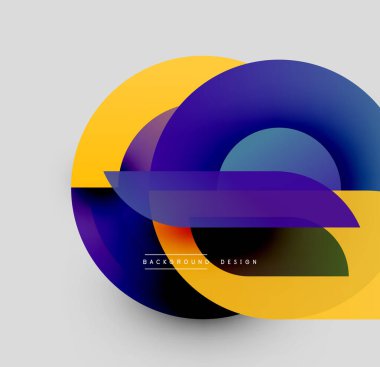 Soyut geometrik bileşim. Üst üste binen daireler, dikdörtgenler canlı bir görsel etki yaratır. Modern tasarım, gradyanlar mevcut dinamik enerji.