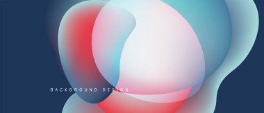 Soyut sıvı şekilleri örtüşür ve canlı renk değişimleri yaratır. Mavi, kırmızı, cyan harmanı pürüzsüz. Arka planlar için modern tasarım ögesi.