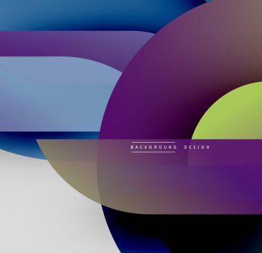 Soyut kompozisyon. Üst üste binen daireler, dikdörtgenler canlı renk değişimleri yaratır. Modern tasarım, pürüzsüz geçişler, görsel uyum mevcut..