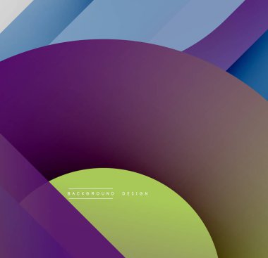 Soyut şekiller örtüşür, değişim etkisi yaratır. Mor baskın, mavi, yeşil aksanlı. Modern tasarım, pürüzsüz geçişler mevcut.