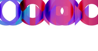 Soyut renkli çemberler beyaz arkaplanla örtüşüyor. Gradyan gölgeler canlı görsel efektler yaratır. Modern tasarım ögesi.