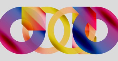 Renkli üst üste binen daireler soyut tasarım yaratır. Parlak renkler harmanlanır ve dinamik görsel kompozisyon oluşturur. Modern, canlı, sanatsal.