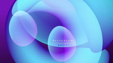Soyut sıvı şekilleri örtüşür, parlak mavi ve mor renkler yaratır. Koyu arkaplan, ışıldayan formları, modern tasarım elementini vurgular.