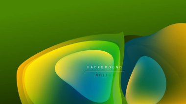 Soyut sıvı şekilleri canlı renkleri harmanlar. Yeşil üste hükmediyor, sarı, mavi ve siyaha dönüşüyor. Modern tasarım ögesi.