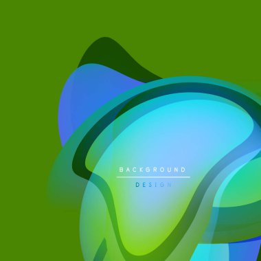 Soyut sıvı şekilleri örtüşür, parlak yeşil ve mavi renkler yaratır. Arka planlar ve sunumlar için modern tasarım öğesi. Yumuşak geçişler görünür.