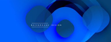 Soyut mavi tasarım, üst üste binen daireler, gradyanlar. Modern estetik, arka planlar ve sunumlar için uygun. Basit metin örtüsü mevcut.
