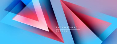 Soyut geometrik şekiller örtüşüyor, canlı mavi, kırmızı, mor renkler yaratıyor. Modern tasarım elementleri dinamik görsel deneyim önerir.