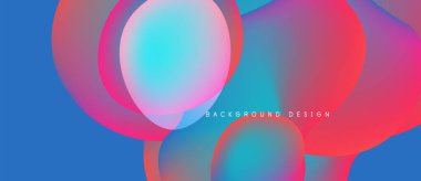 Soyut, enerjik çemberler çakışıyor, renkli gradyanlar yaratıyor. Maviler arka planda baskın, pembeler ve morlar mevcut. Modern tasarım ögesi.