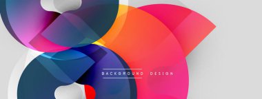 Soyut renkli şekiller örtüşür, dinamik bileşim yaratır. Gradyan renkleri pürüzsüz, modern tasarım ögesine karışıyor.