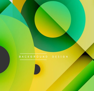 Soyut geometrik şekiller çakışıyor. Canlı yeşil, sarı renkler kompozisyona hakim. Arka planlar için modern tasarım ögesi.