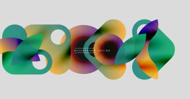 Soyut renkli şekiller örtüşür, dinamik sıvı tasarımı yaratır. Gradyan renkler harmanlanarak modern arkaplan deseni oluşturur.