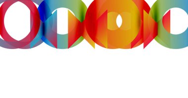 Renkli kesişen daireler soyut logo tasarımı oluşturur. Parlak gradyanlar dinamik görsel etki yaratır. Basit, modern estetik..