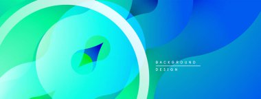 Soyut sıvı şekilleri, canlı maviler, yeşiller. Modern tasarım, pürüzsüz eğimler, dinamik kompozisyon. Mevcut en küçük metin ögesi.