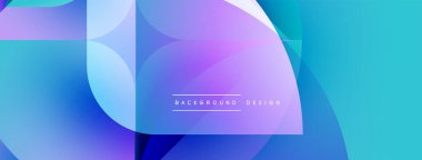 Soyut gradyan şekiller örtüşüyor, canlı mavi ve mor renkler yaratıyor. Minimalist metin kompozisyon içerisindeki arkaplan tasarımını okur.