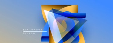 Soyut geometrik şekiller örtüşür, parlak mavi, altın renkleri yaratır. Arkaplan ve sunumlar için modern tasarım ögesi.