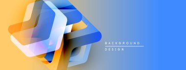 Soyut geometrik şekiller harmanlanarak dinamik gradyan arkaplan oluşturur. Mavi, sarı renkler kompozisyona hakim. Modern tasarım ögesi.