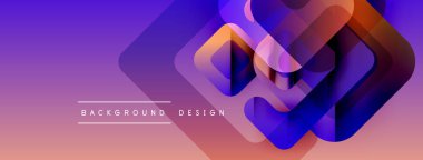 Soyut geometrik şekiller örtüşür, canlı bir değişim etkisi yaratır. Mor, turuncu renkler tasarımda baskın, modern estetik..