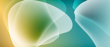 Soyut sıvı şekilleri harmanlayarak yumuşak renk geçişleri yaratır. Sarı, yeşil, turkuaz renkler kompozisyona hakim. Yumuşak eğimler hareketi önerir.