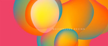 Soyut, enerjik çemberler çakışıyor, renkli gradyanlar yaratıyor. Pembe arka plan sıcak turuncu ve sarı renkleri tamamlar. Modern tasarım ögesi.