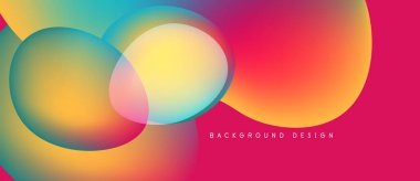 Canlı örtüşen çemberler dinamik gradyan arkaplan oluşturur. Pembe egemendir, sarıya dönüşür, turkuaz renkler. Modern tasarım ögesi.