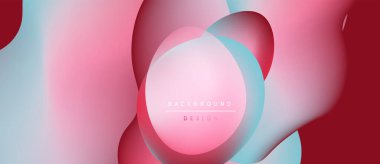 Soyut sıvı şekiller, pembeler, maviler harmanlanır. Modern tasarım, yumuşak eğimler dinamik görsel efekt yaratır. Arkaplanda metin ögeleri.