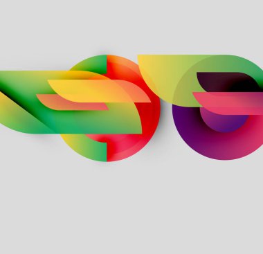 Soyut renkli şekiller örtüşür, dinamik görsel akış yaratır. Parlak gradyanlar hareket, enerji ve modern tasarım önerir.