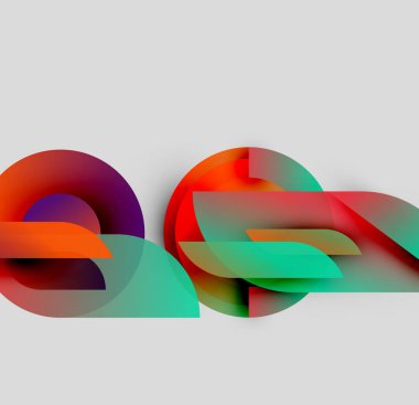 Soyut renkli şekiller örtüşür, dinamik bileşim yaratır. Gradyan renkler harmanlanır, sıvı görsel deneyim oluşturur. Modern tasarım.