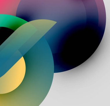 Soyut renkli çakışan daireler. Gradyan gölgeler dinamik görsel efekt yaratır. Modern tasarım, basit kompozisyon.