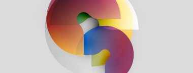 Soyut renkli şekiller örtüşür, dinamik görsel kompozisyon yaratır. Yumuşak eğimler derinlik ve ışık etkileşimi olduğunu gösteriyor. Modern tasarım.