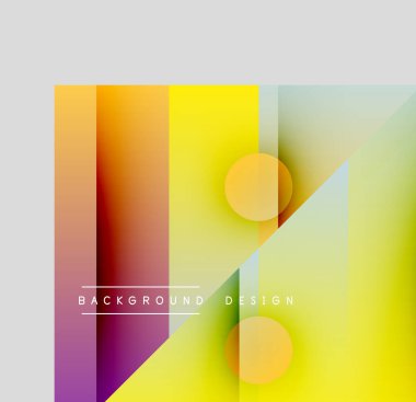 Soyut geometrik tasarım. Canlı gradyanlar, üst üste binen şekiller modern görsel efektler yaratır. Sarılar, kırmızılar, morlar kompozisyona hakim.