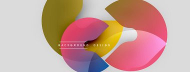 Soyut renkli şekiller örtüşür, dinamik görsel efekt yaratır. Arkaplanda gradyanlar, eğriler, modern tasarım elementleri var.