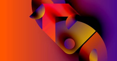 Canlı gradyanlardan oluşan soyut bir kompozisyon. Şekiller örtüşüyor, dinamik görsel ilgi yaratıyor. Sıcak tonlar baskın, serin renklere dönüşüyor..