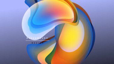 Soyut sıvı şekiller harmanlanarak canlı renk değişimleri yaratır. Arka plan karanlık, parlak formlara zıt. Modern tasarım ögesi.