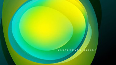 Soyut canlı katmanlar dinamik dairesel tasarım yaratır. Yeşil, sarı renkler koyu arkaplana karşı harmanlanır. Modern estetik.