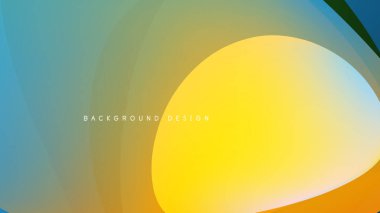 Soyut tasarım akışkan şekiller, canlı renkler içerir. Sarı merkeze hükmediyor, mavi, yeşil aksanlar mevcut. Modern estetik.