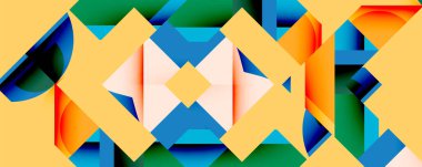 Soyut geometrik desen. Şekiller örtüşüyor, canlı renk farklılıkları yaratıyor. Sarı, mavi, yeşil baskın kompozisyon. Modern tasarım.