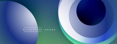 Soyut sıvı şekilleri, mavi, yeşil renkler. Üst üste binen daireler dinamik görsel efekt yaratır. Modern arkaplan tasarımı ögesi.