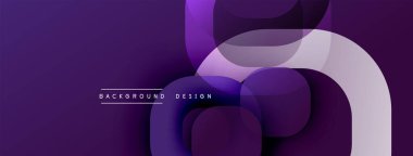 Soyut mor katmanlar dinamik arkaplan yaratır. Modern tasarım akışkan şekiller, gradyanlar, metin elementleri içerir. Minimalist estetik.