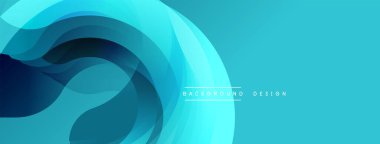 Soyut akış şekilleri dinamik mavi arkaplan oluşturur. Yumuşak katmanlar hareketi, modern tasarım estetiği önerir..