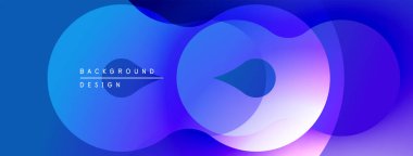 Soyut sıvı şekilleri örtüşür, parlak mavi mor bir eğilim yaratır. Modern tasarım hareket, derinlik ve enerji öneriyor.