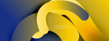 Soyut akışkan şekiller, canlı sarı gradyanlar derin maviler ile harmanlanır. Modern tasarım hareket, derinlik ve görsel enerji öneriyor.