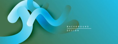 Soyut akışkan şekiller, mavi renkler yeşille harmanlanmış. Arka planlar ve sunumlar için modern tasarım öğesi. Yumuşak eğimler derinlik yaratır.