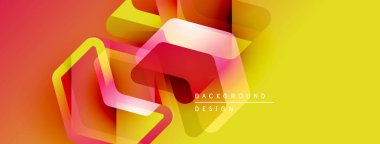 Soyut geometrik şekiller örtüşür, canlı gradyanlar yaratır. Sarı, turuncu, kırmızı renkler tasarımda baskın. Modern, dinamik kompozisyon.